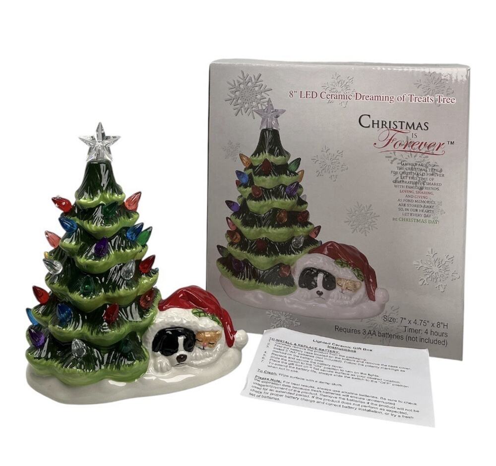 Christmas Is Forever 8in LED Ceramic Dog/Cat Tree Dreaming of Treats